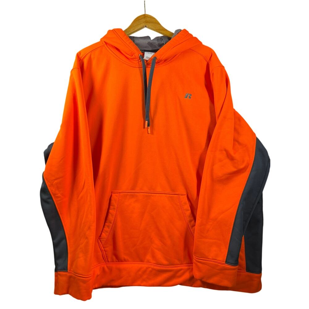 Russell Athletics Hoodie Mens 3XL Orange/Black Heavyweight Sweatshirt Pullover